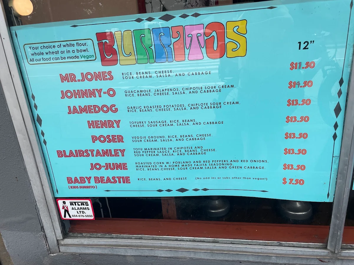Menu, Budgies Burritos