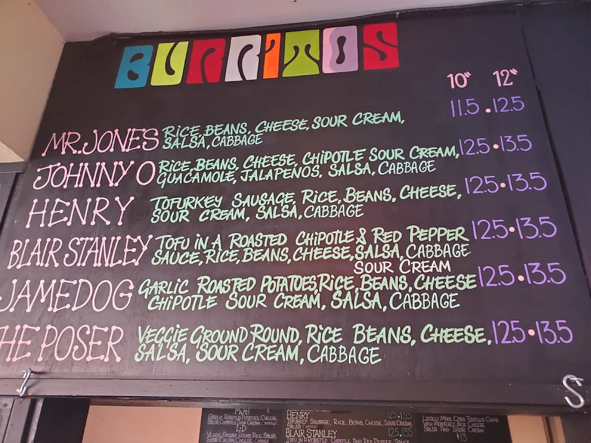 Menu, Budgies Burritos