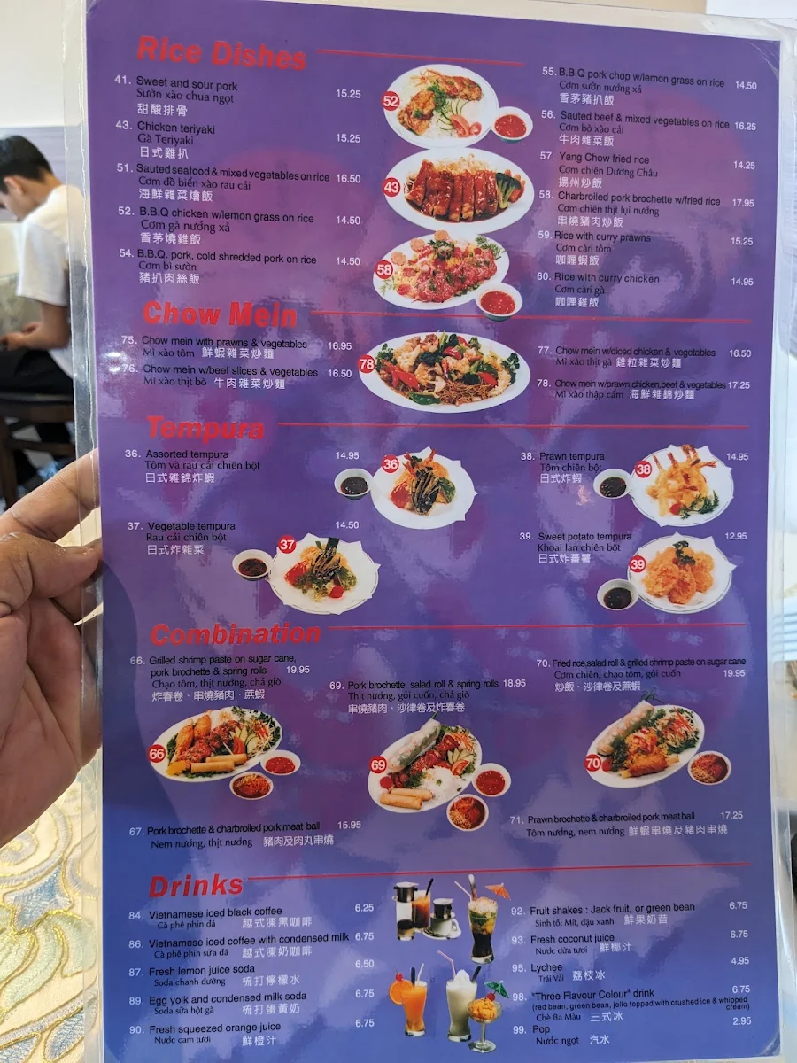 Menu, Langley Vietnamese Cuisine