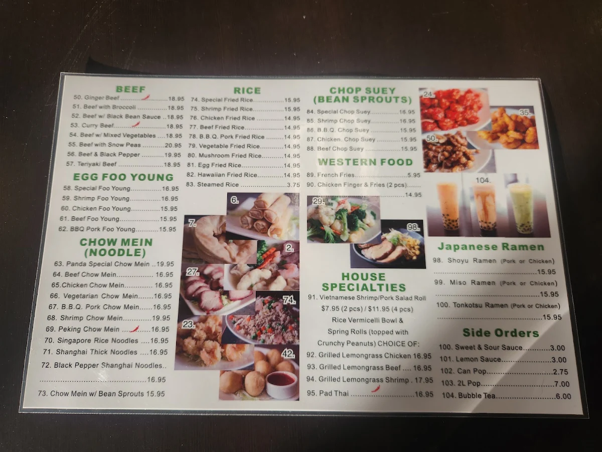 Menu, Panda Hut Leduc Chinese Restaurant