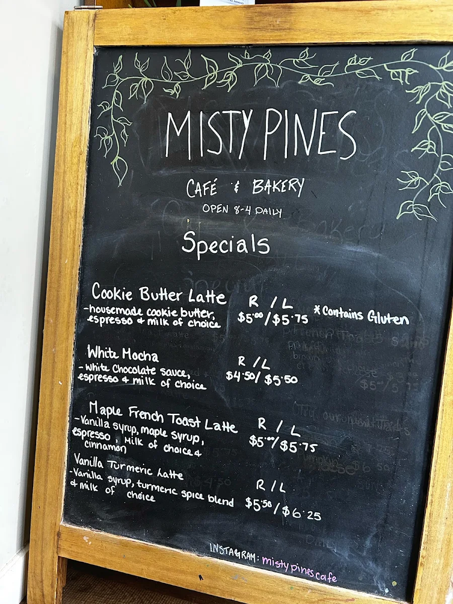 Menu, Misty Pines Cafe and Bakery