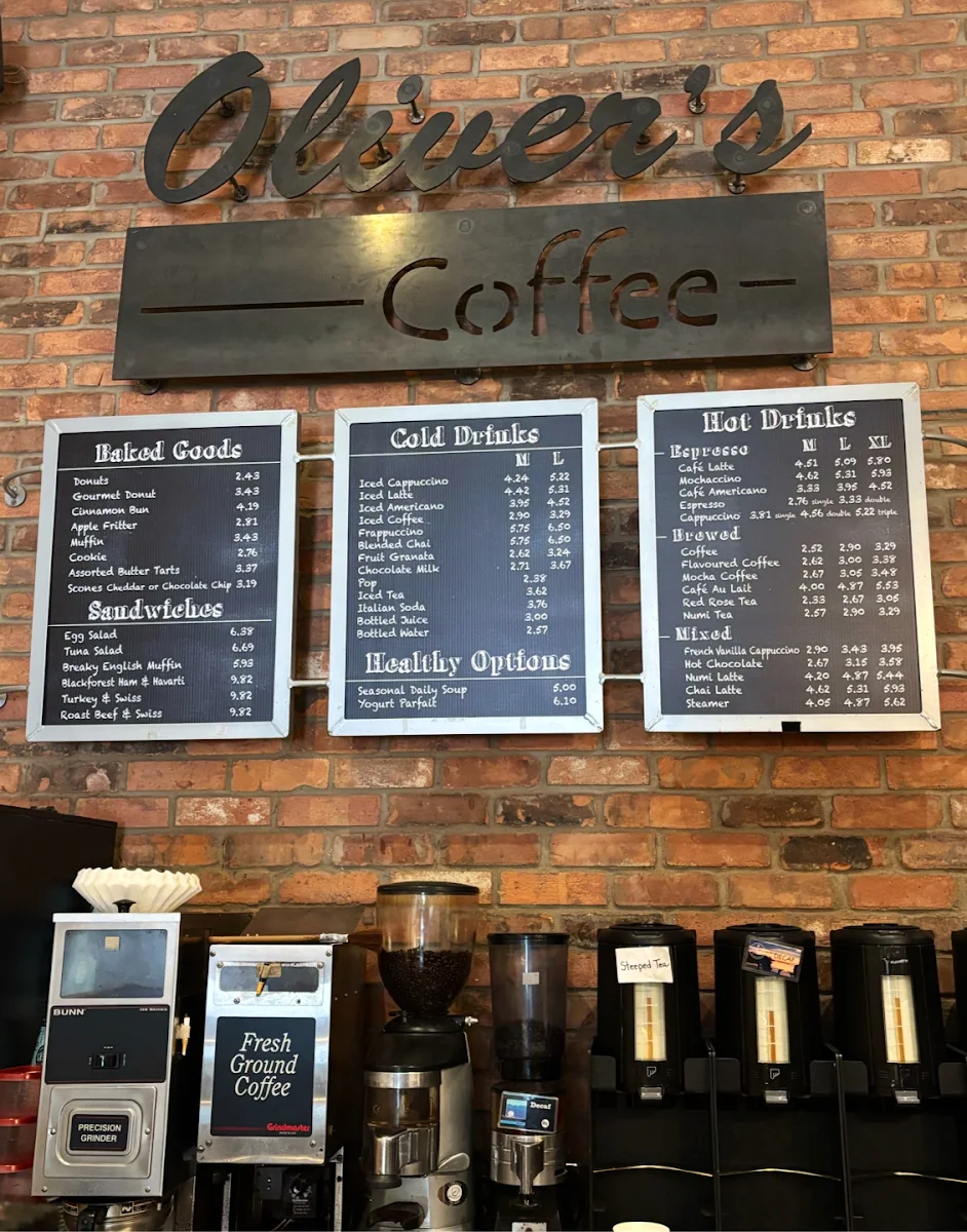Menu, Olivers Coffee