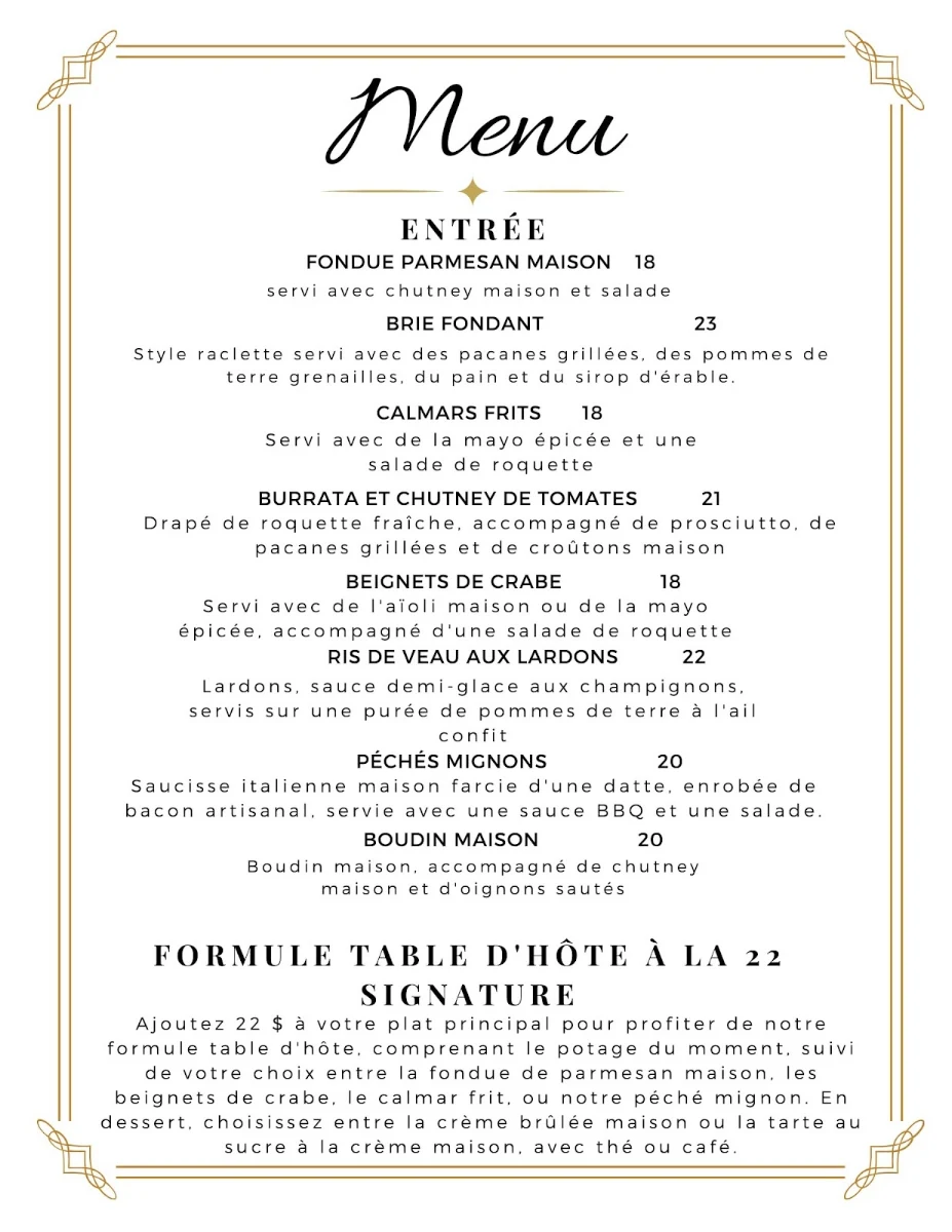 Menu, La Signature