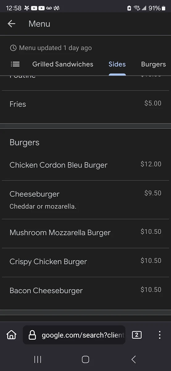 Menu, The Metal Kettle