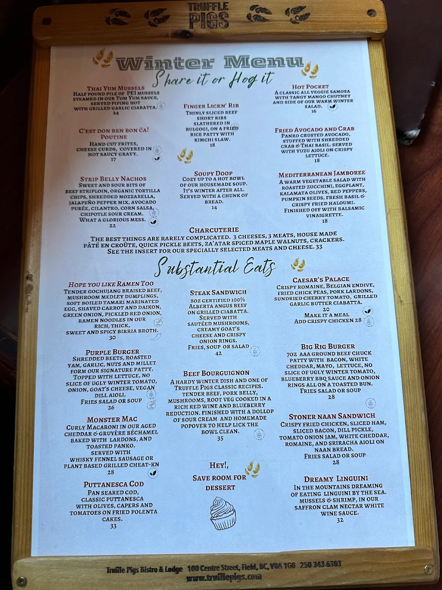 Menu, Truffle Pigs Bistro & Lodge