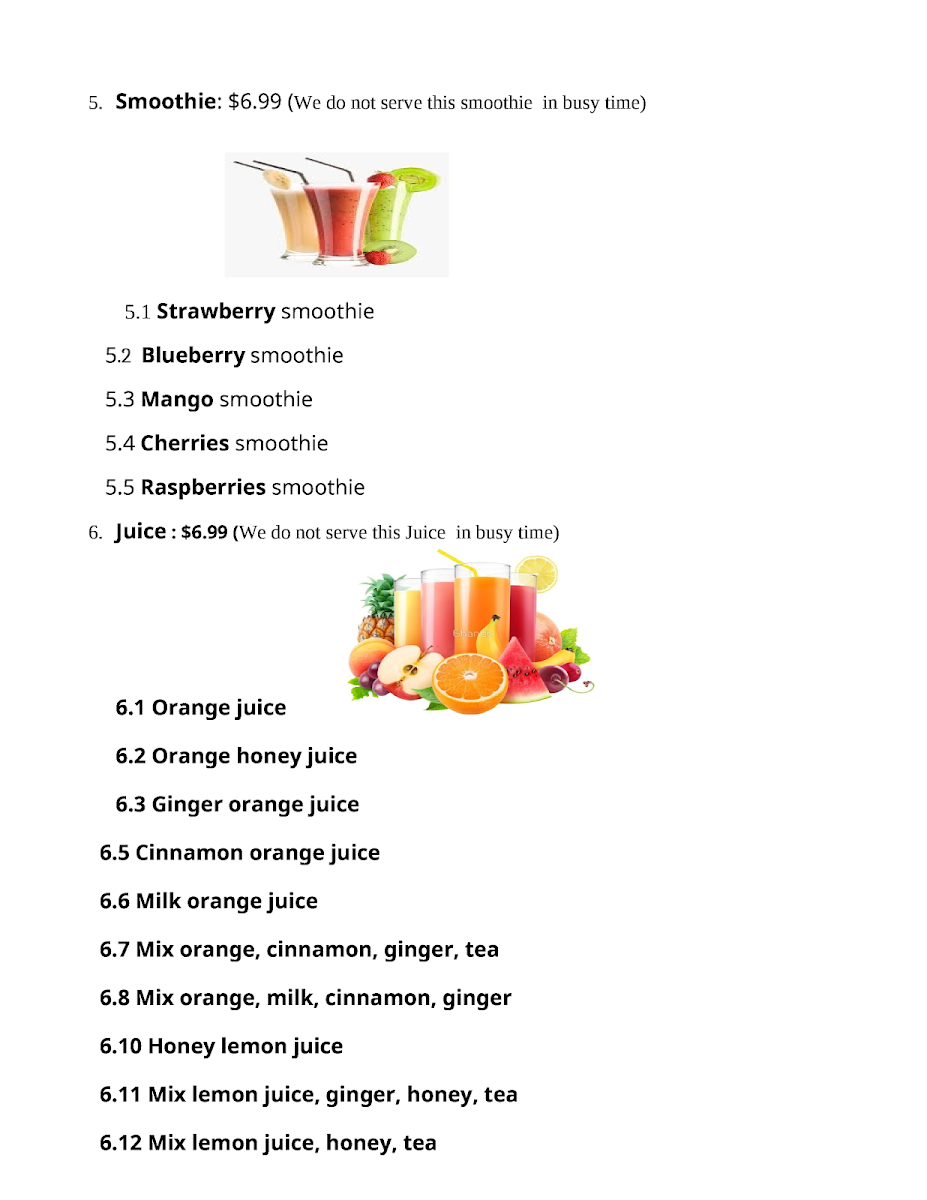 Menu, G&T Book Cafe Inc