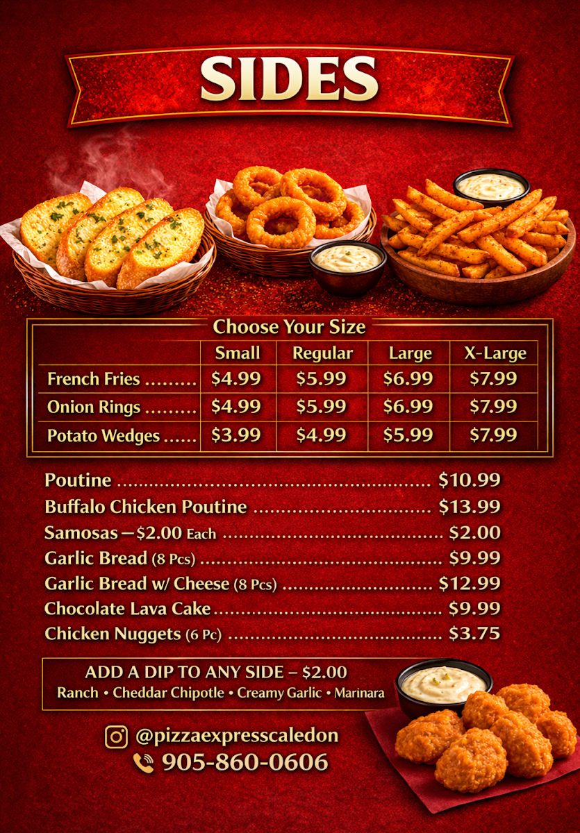 Menu, Pizza Express & Wings Caledon