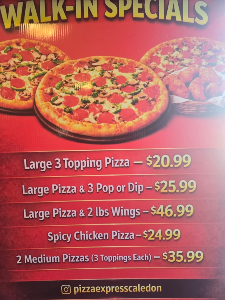 Menu, Pizza Express & Wings Caledon
