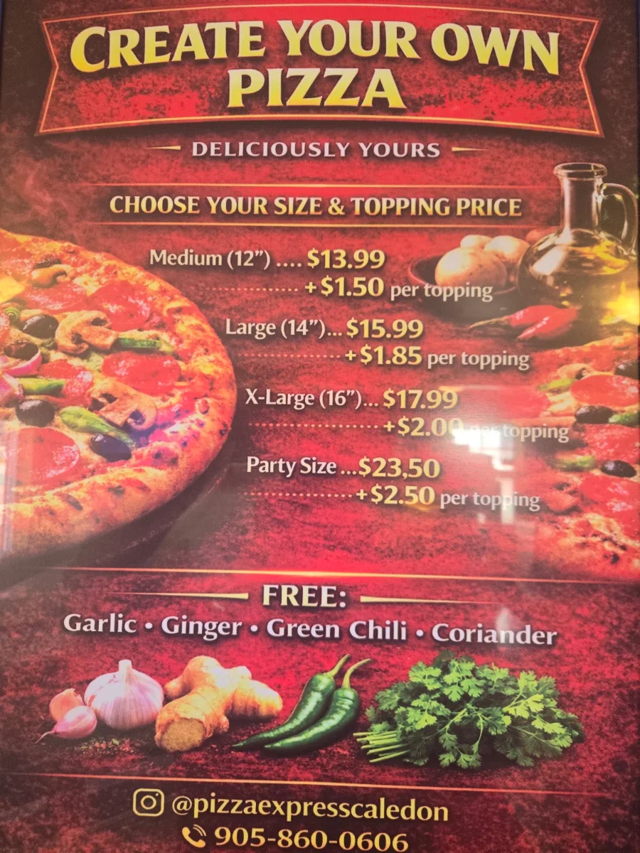 Menu, Pizza Express & Wings Caledon