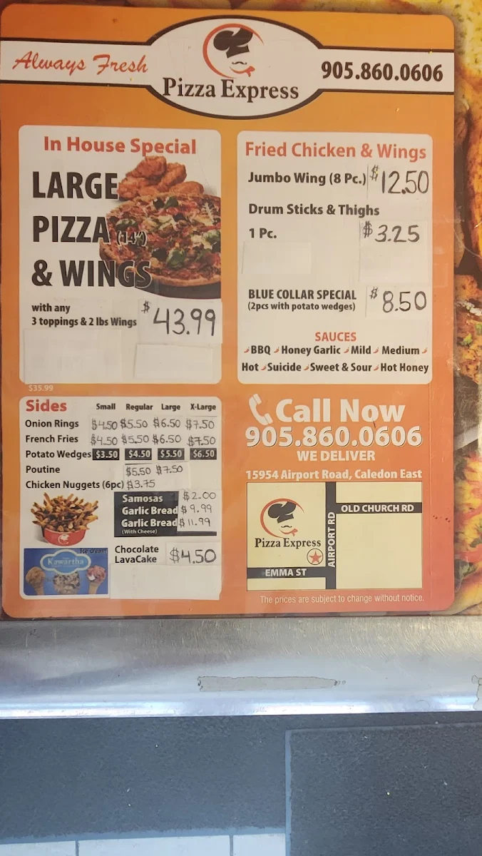 Menu, Pizza Express & Wings Caledon