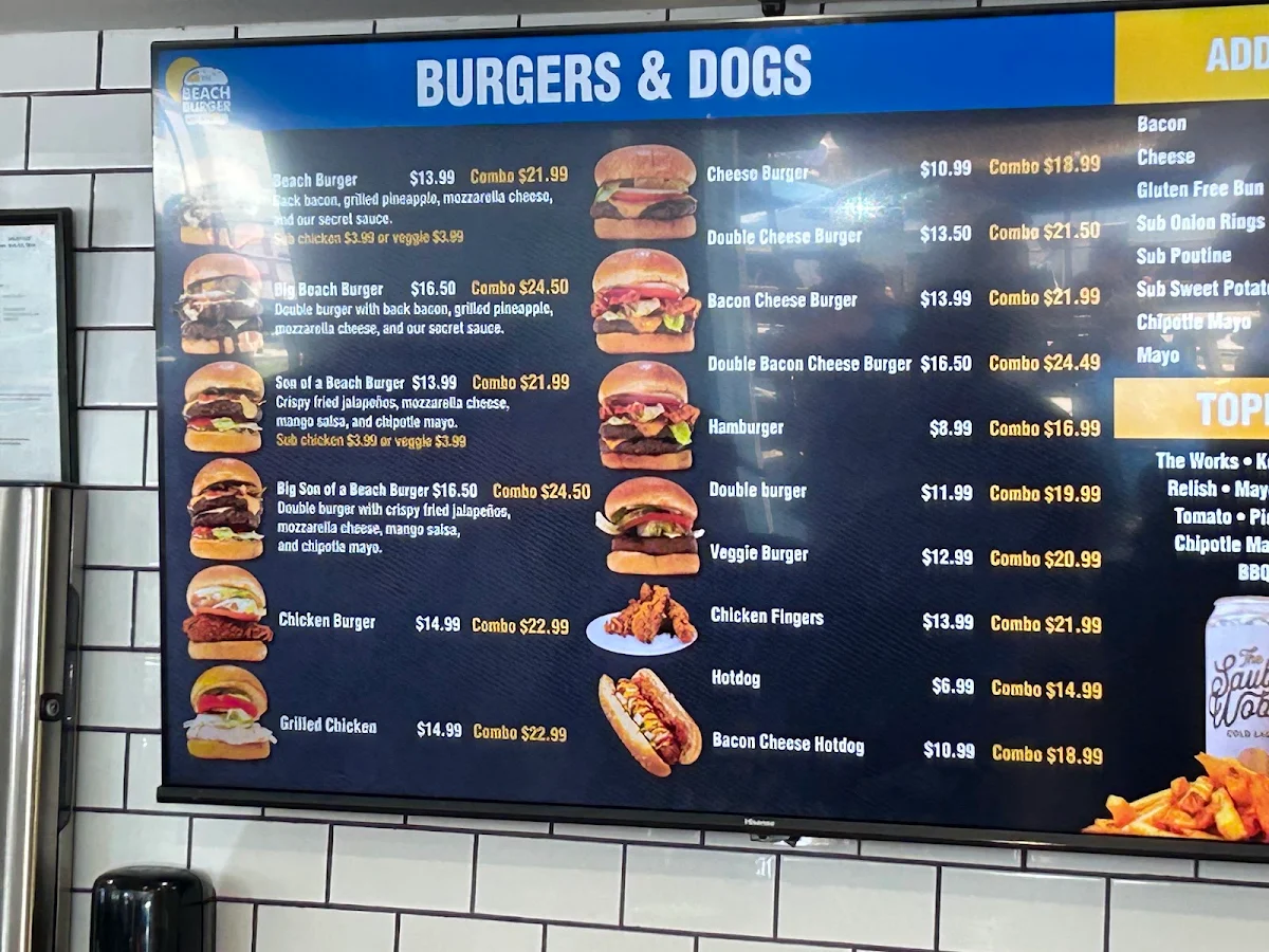 Menu, Beach Burger