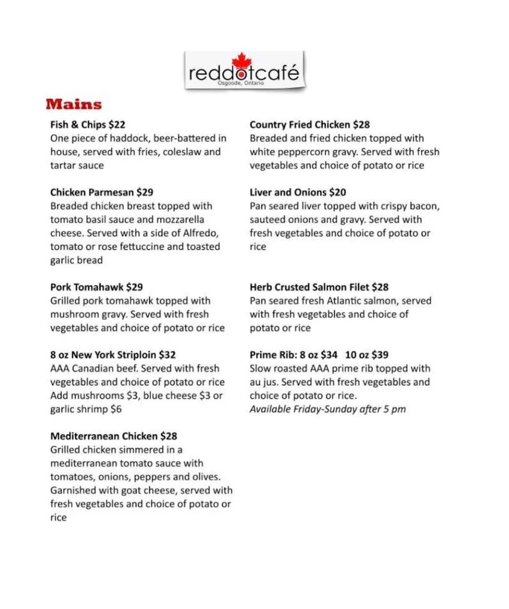 Menu, Red Dot Cafe