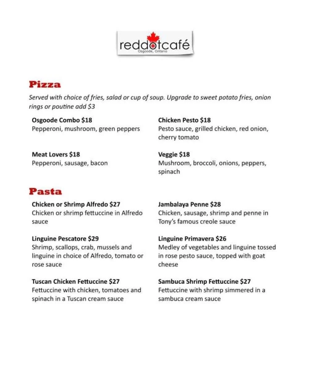 Menu, Red Dot Cafe