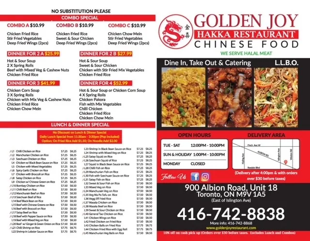 Menu, Golden Joy Hakka Restaurant