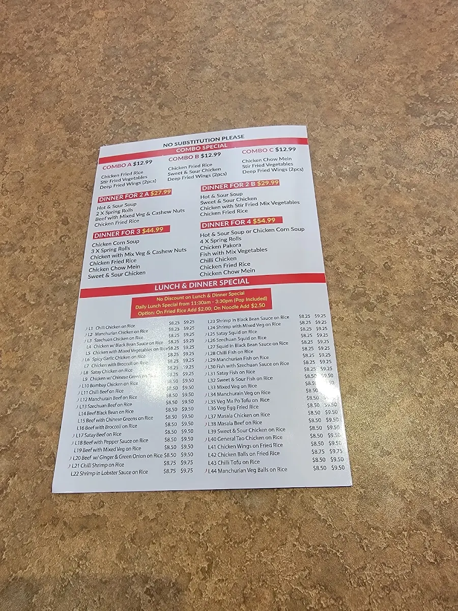 Menu, Golden Joy Hakka Restaurant