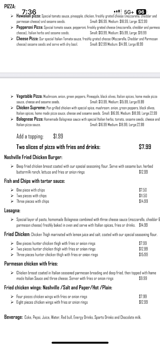 Menu, Pizza & Pasta Heaven