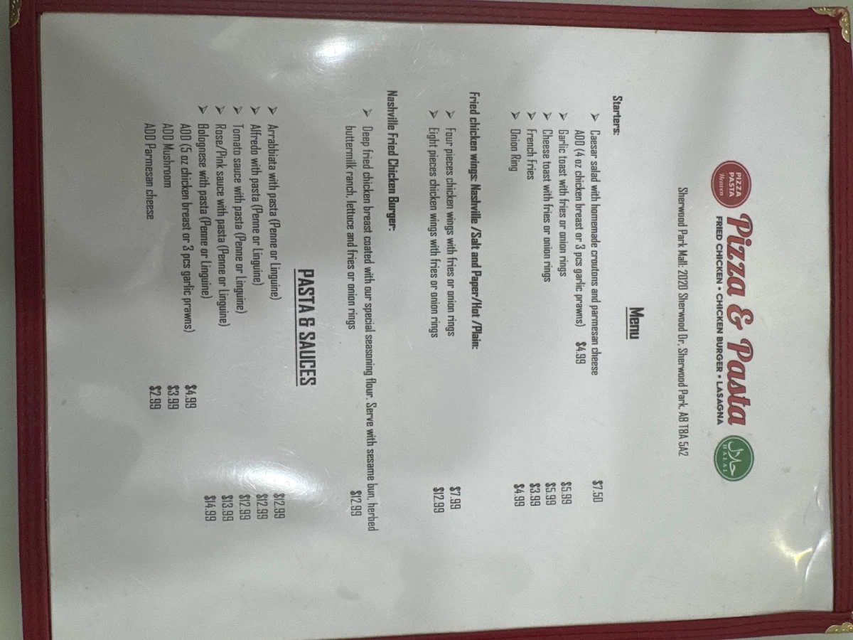 Menu, Pizza & Pasta Heaven
