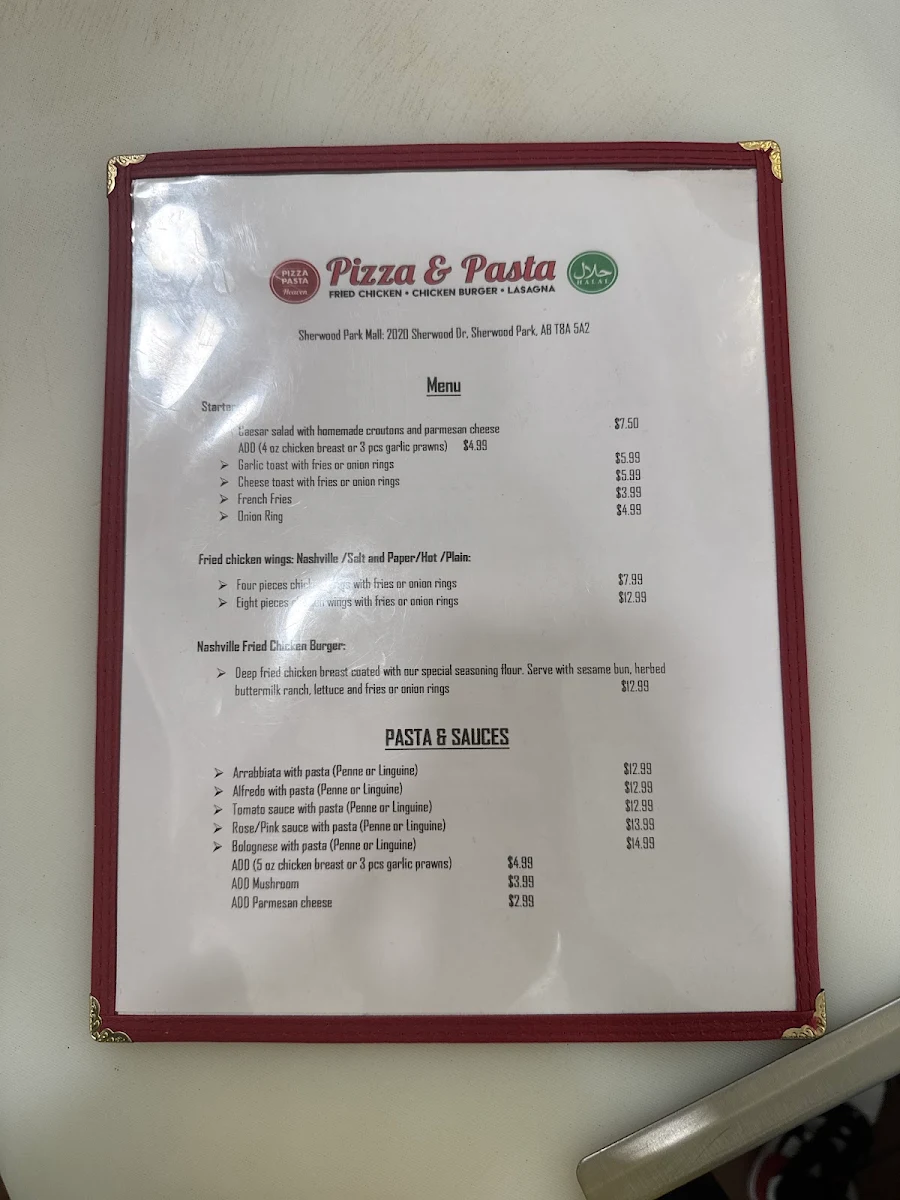 Menu, Pizza & Pasta Heaven