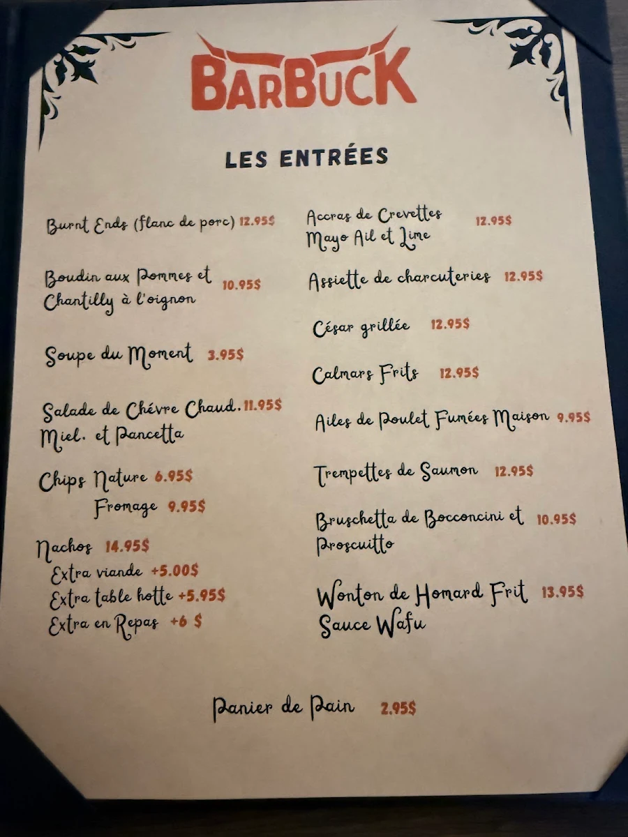Menu, Barbuck Restaurant