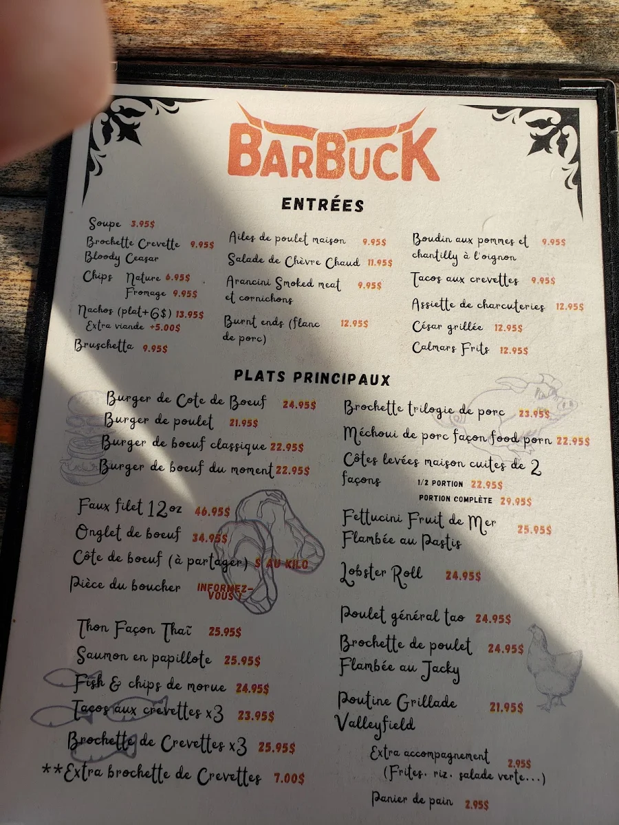 Menu, Barbuck Restaurant