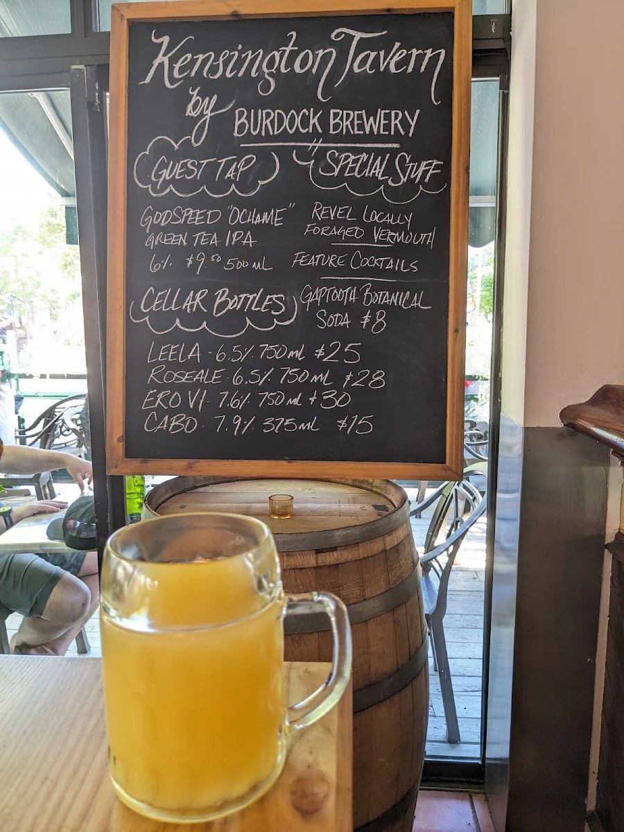 Menu, Burdock Brewery Kensington Tavern
