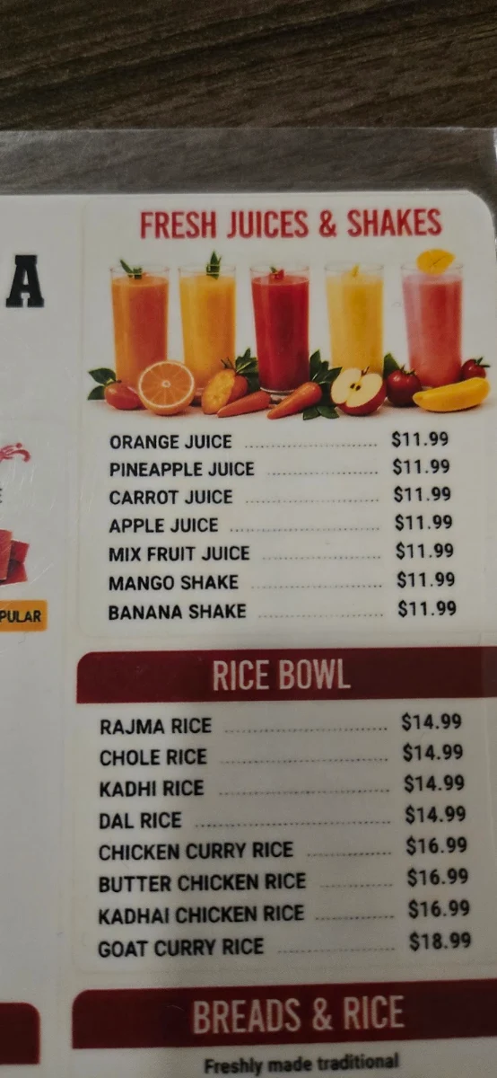 Menu, Superfresh Fruit Juice & Shake