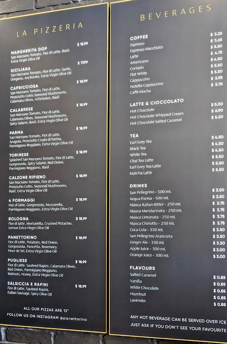 Menu, Panettorino Forno Italiano