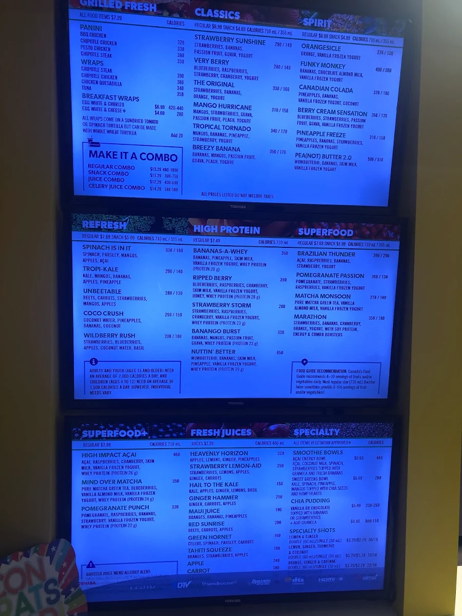 Menu, Booster Juice