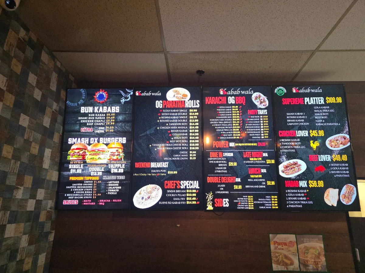 Menu, Karachi Kabab wala