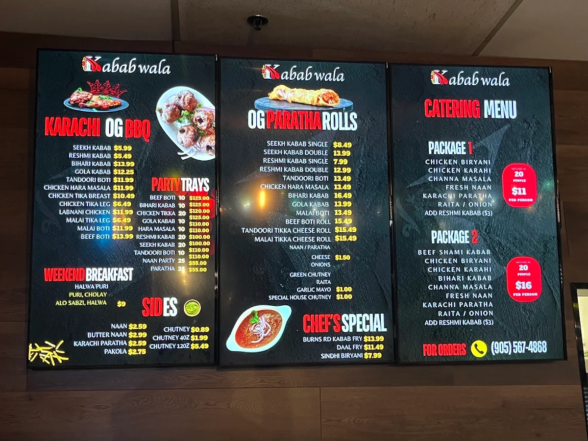 Menu, Karachi Kabab wala