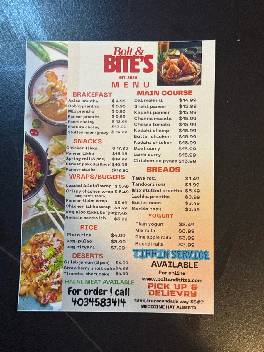 Menu, Bolt and bites