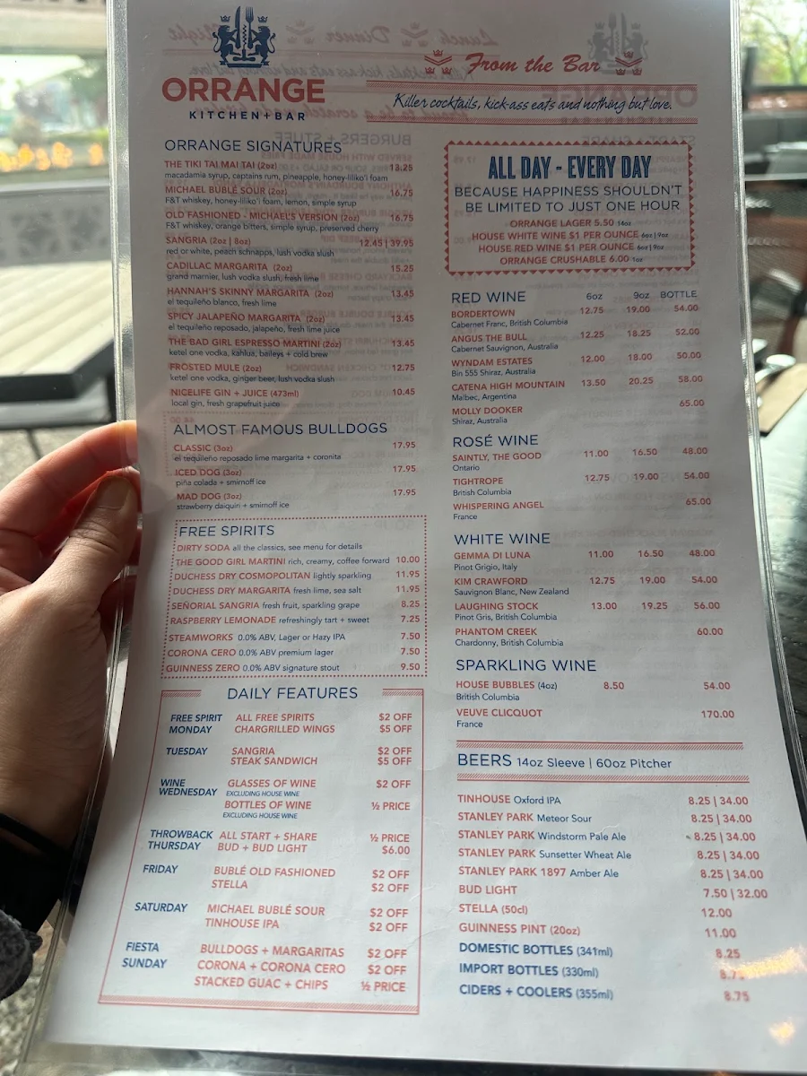 Menu, Orrange Kitchen + Bar