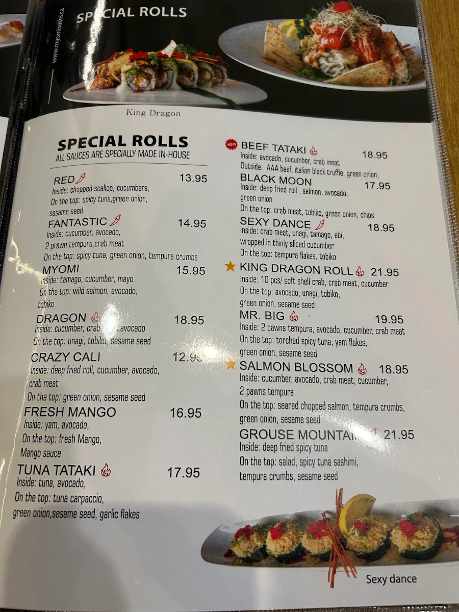 Menu, Myomi Sushi