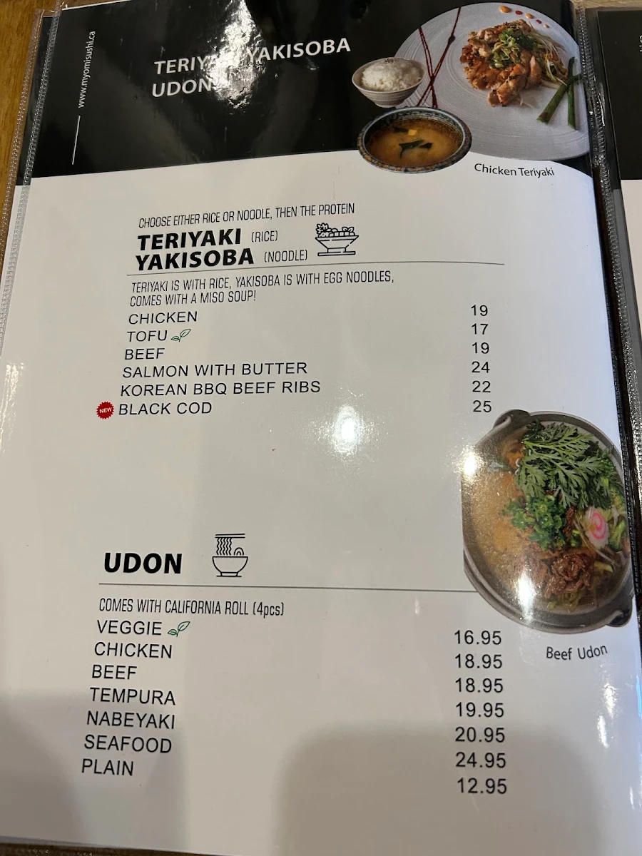 Menu, Myomi Sushi