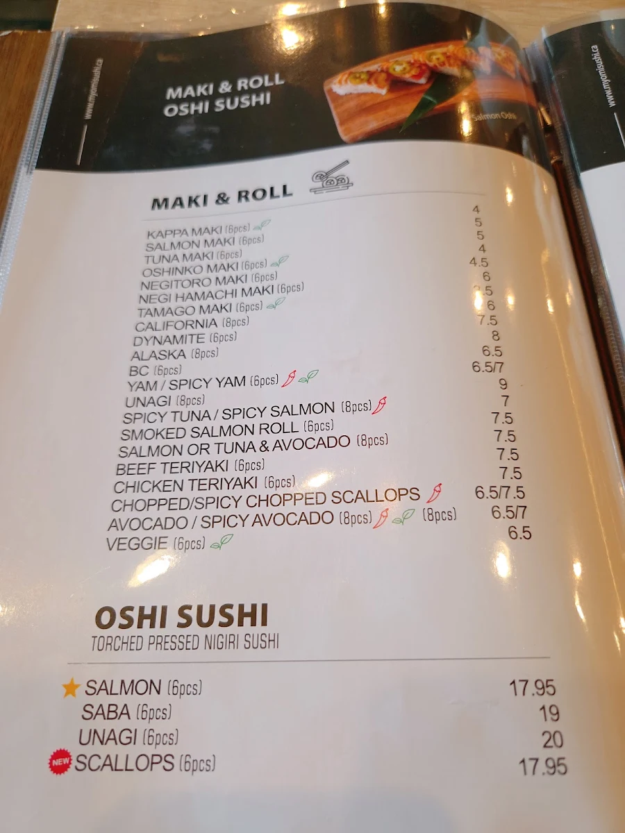 Menu, Myomi Sushi