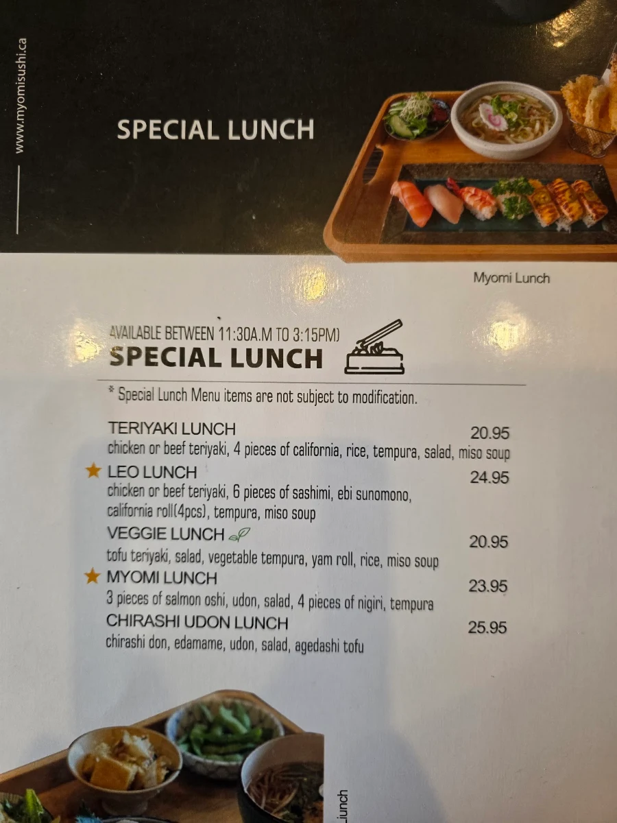 Menu, Myomi Sushi