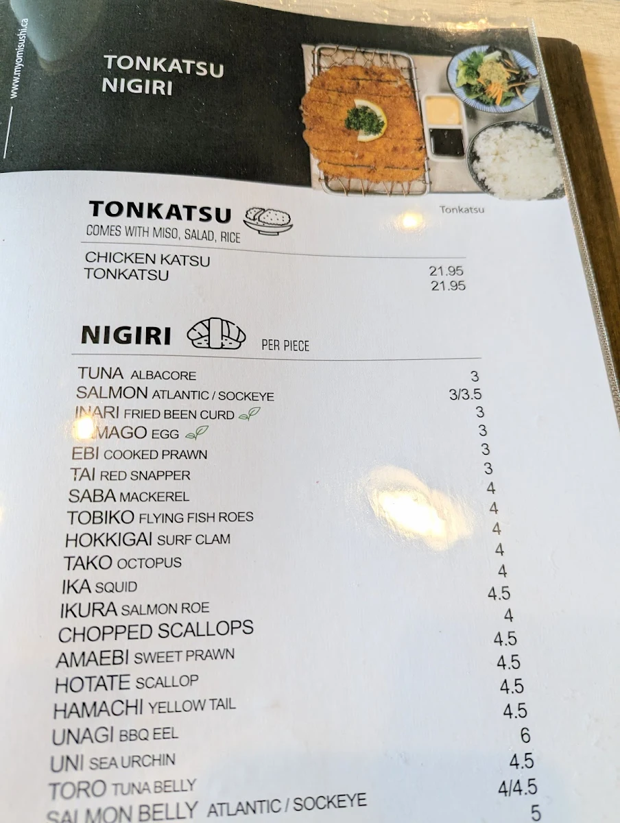 Menu, Myomi Sushi