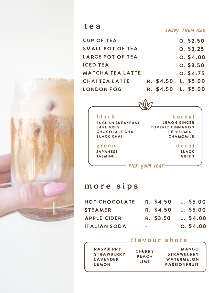 Menu, Coutts Coffee Roastery & Cafe