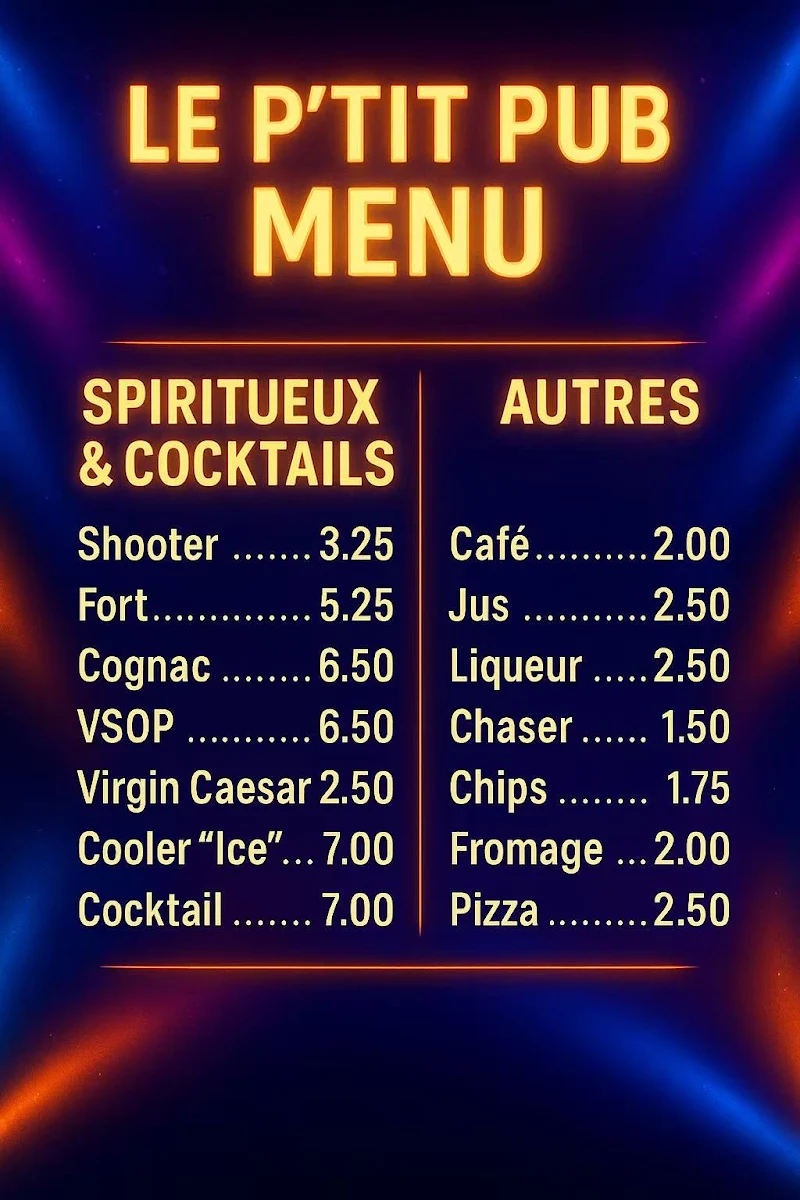 Menu, Le P'tit Pub