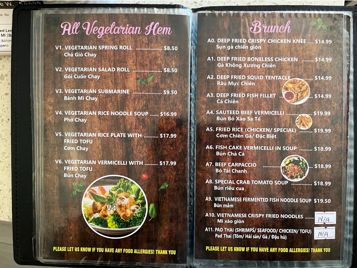 Menu, Phở Hồng Vietnamese Restaurant