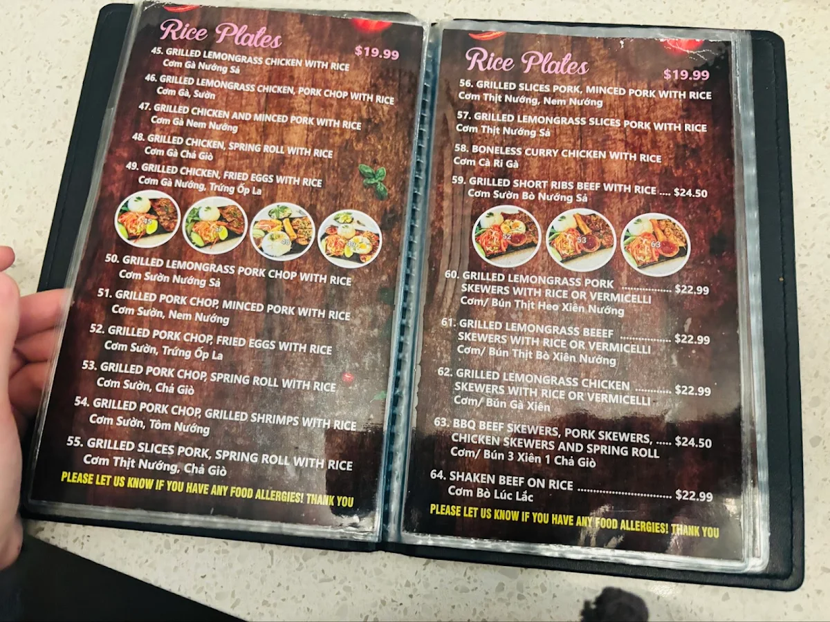Menu, Phở Hồng Vietnamese Restaurant