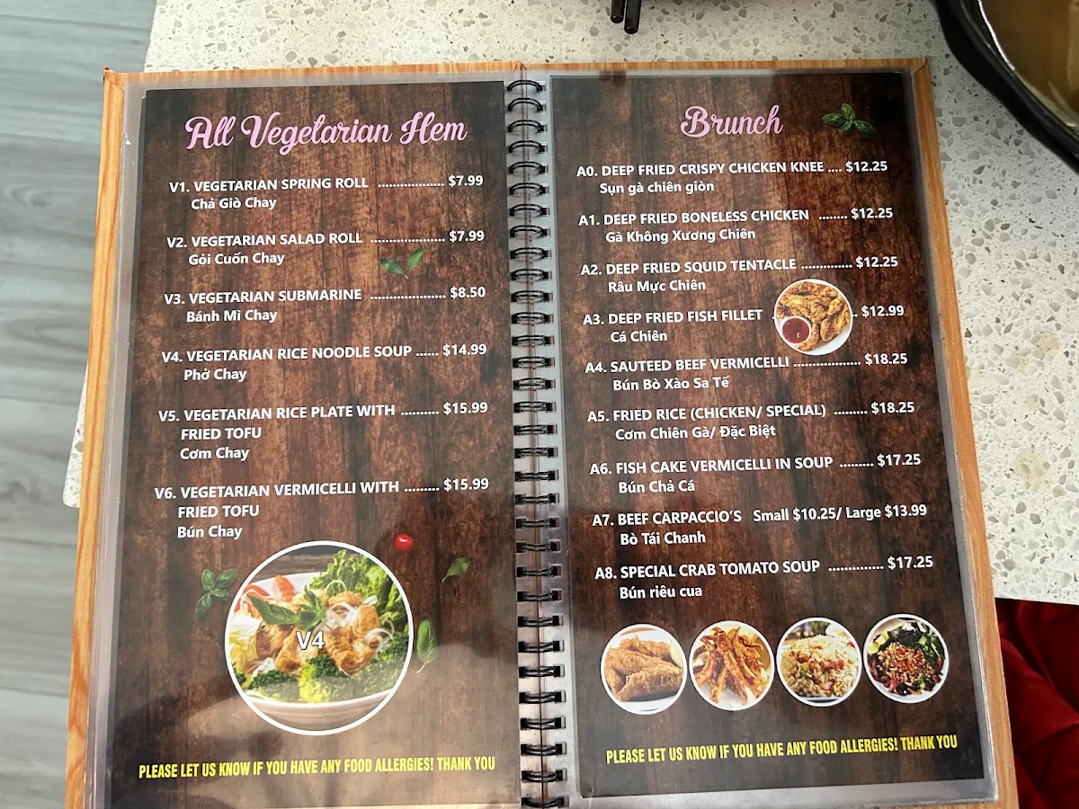 Menu, Phở Hồng Vietnamese Restaurant
