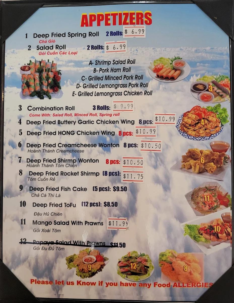 Menu, Phở Hồng Vietnamese Restaurant