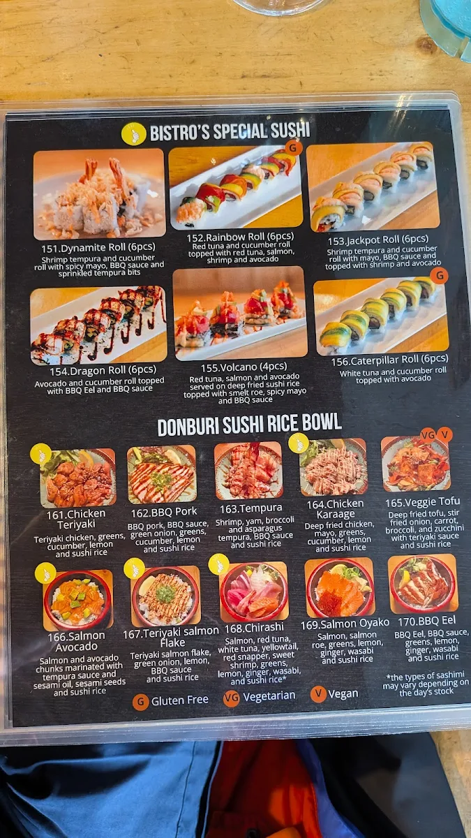 Menu, Sushi Bistro