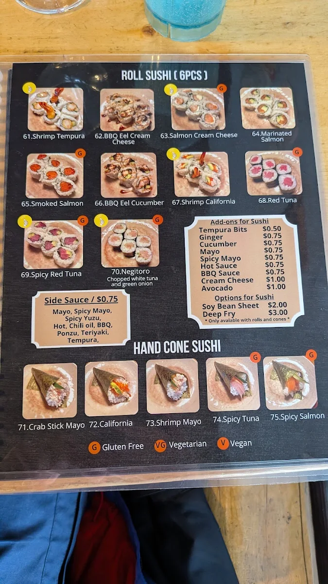 Menu, Sushi Bistro