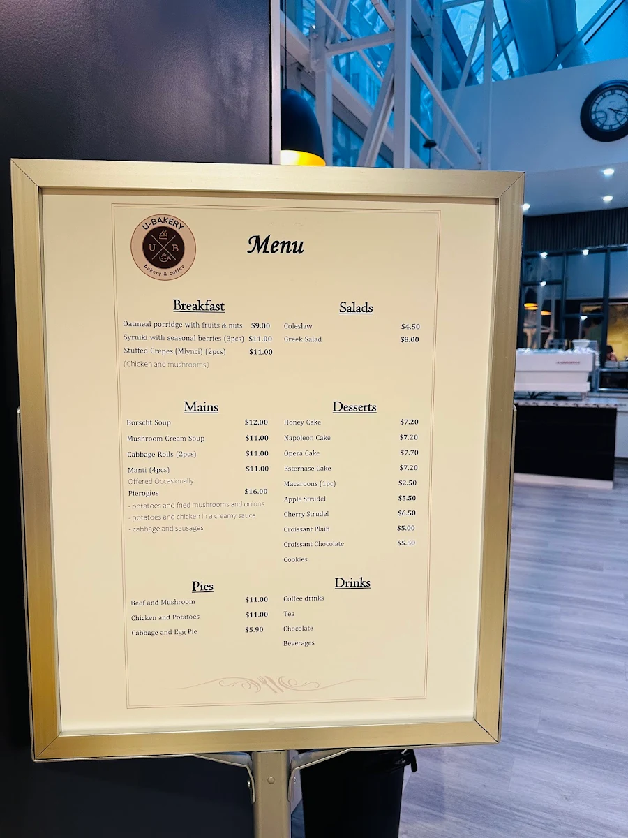 Menu, U-Bakery