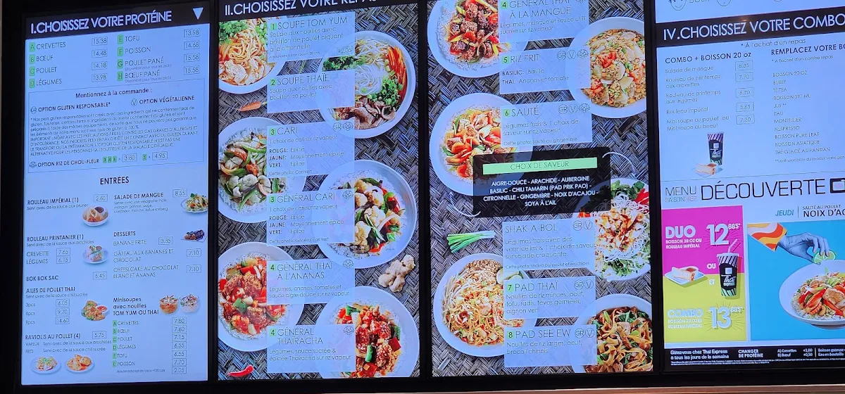 Menu, Thai Express Restaurant Laval