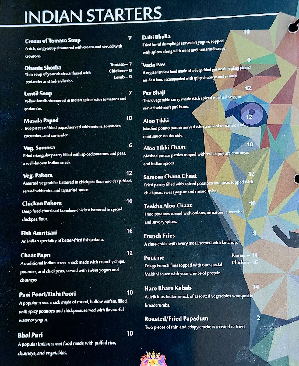 Menu, Oh Bombay - Brampton