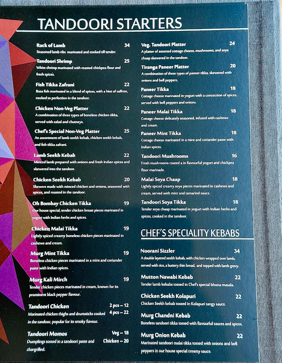 Menu, Oh Bombay - Brampton