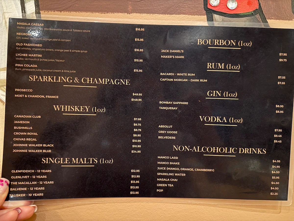Menu, Koshaa Fine Indian Cuisine